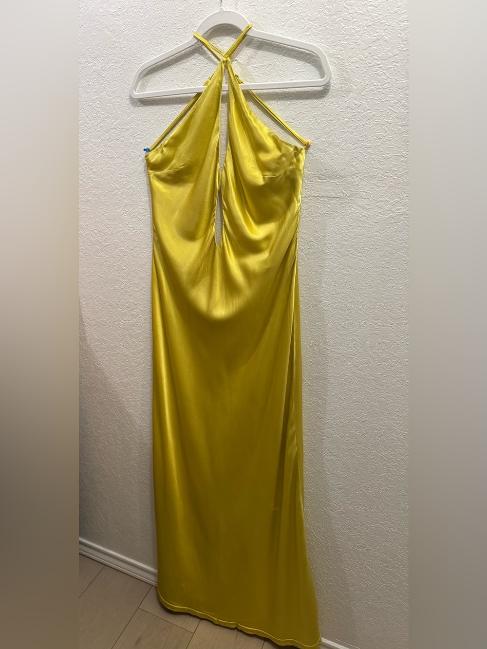 Meshki Satin Chartreuse, It Girl Halter Maxi Dress-XL-NWT Avant-Garde Women’s